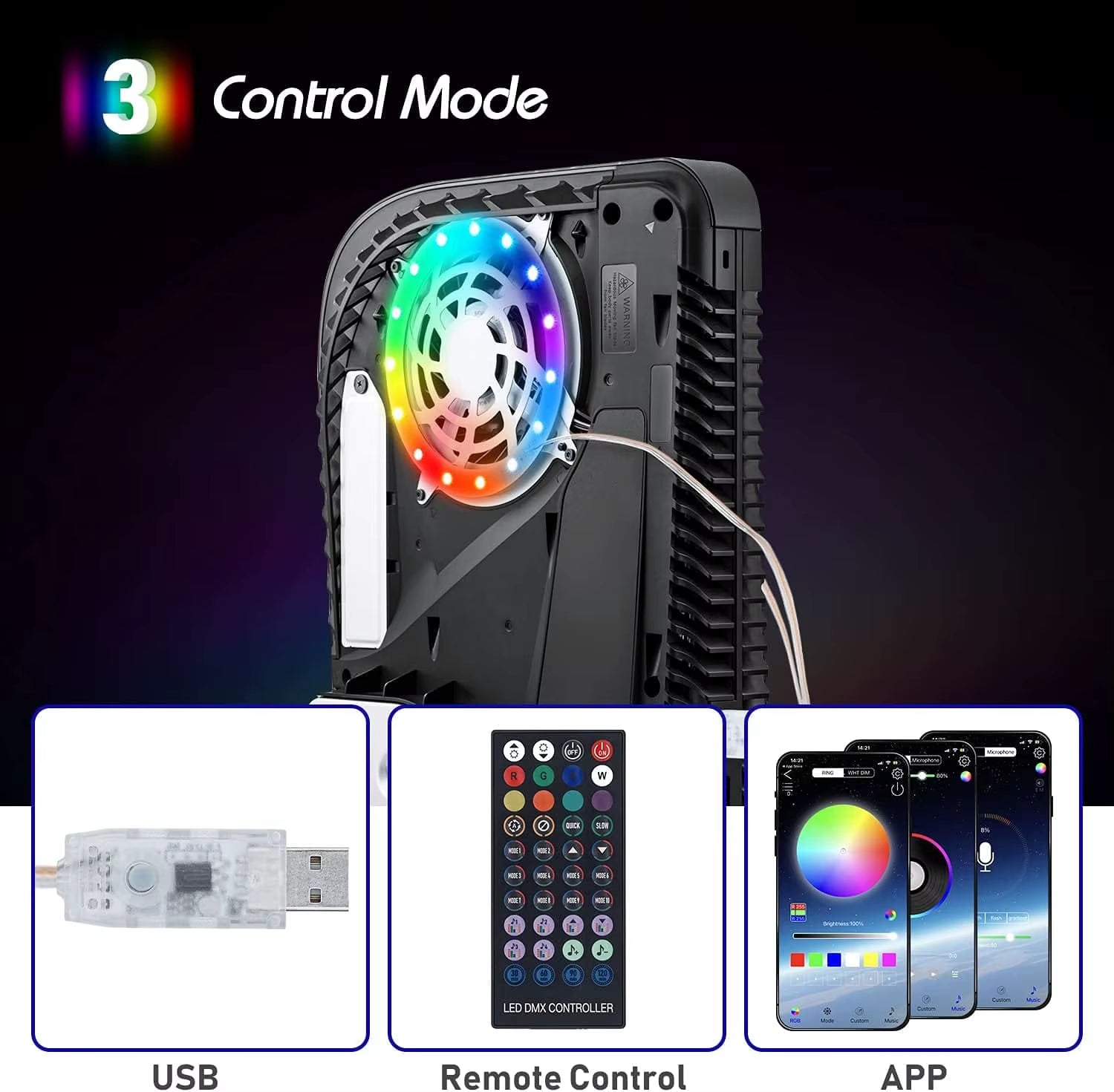 RGB LED Light Strip for PS5 Pro/Slim/Fat Original Console 8 Colors 400+Effects DIY Decoration Gaming Atmosphere Lights for PS5