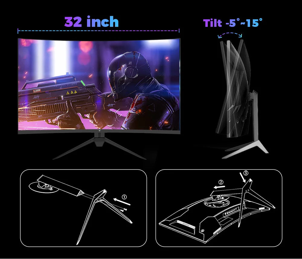 Curved Gaming Monitor, 32 inch 1920*1080 VA Panel, 180Hz Refresh Rate